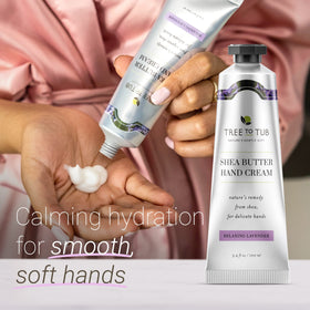 Texture close-up of Tree To Tub hand cream shows rich, fast-absorbing hydration.