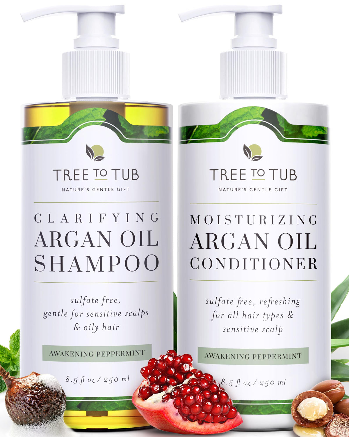 Tree To Tub sulfate-free shampoo bottle with argan oil for oily hair shine
