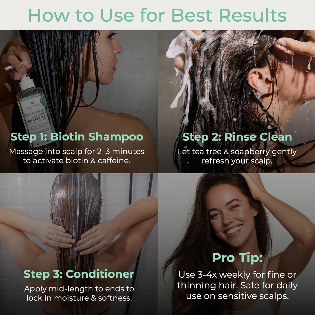 Tree To Tub thickening conditioner close-up emphasizing moisture and gloss