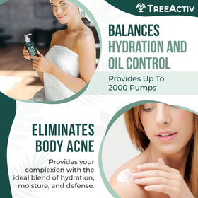 TreeActiv Acne Eliminating Body Lotion application shot shows circular massage technique