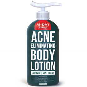 TreeActiv Acne Eliminating Body Lotion front bottle with cucumber mint scent for smooth, hydrated skin