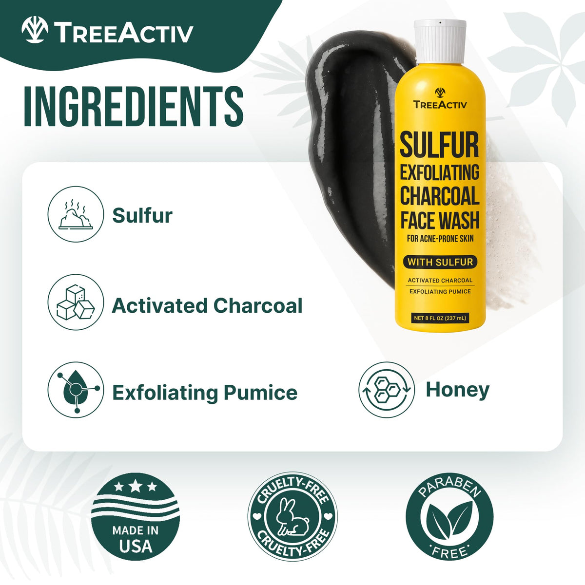 TreeActiv cleanse foam applied on skin shows efficient daily cleansing.