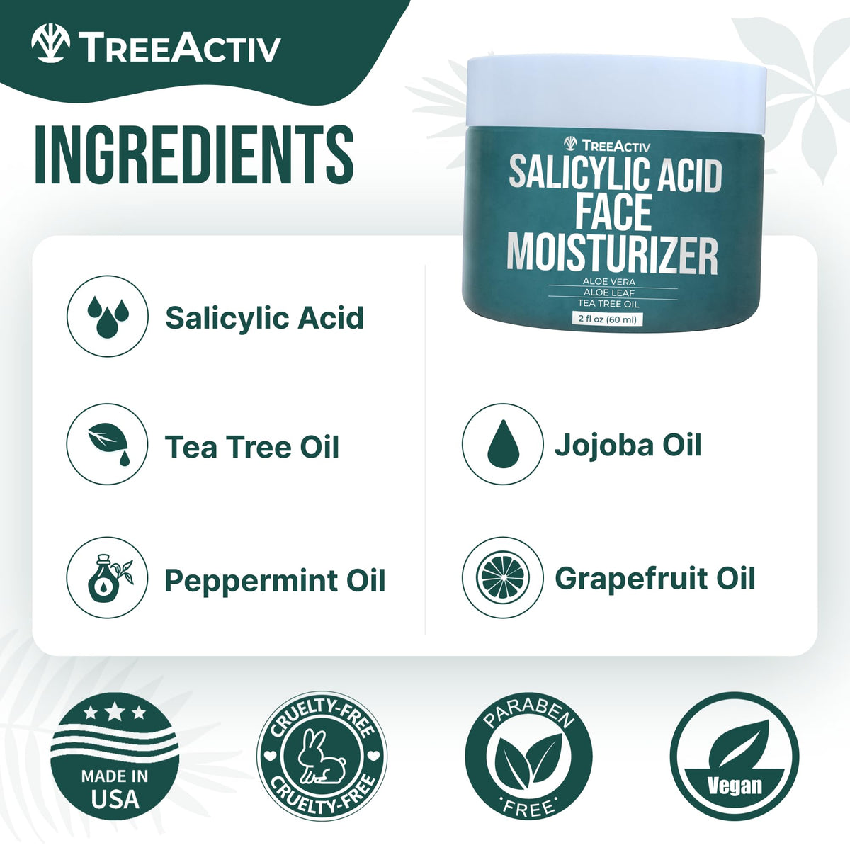 TreeActiv Face care routine image — massage technique for even distribution.