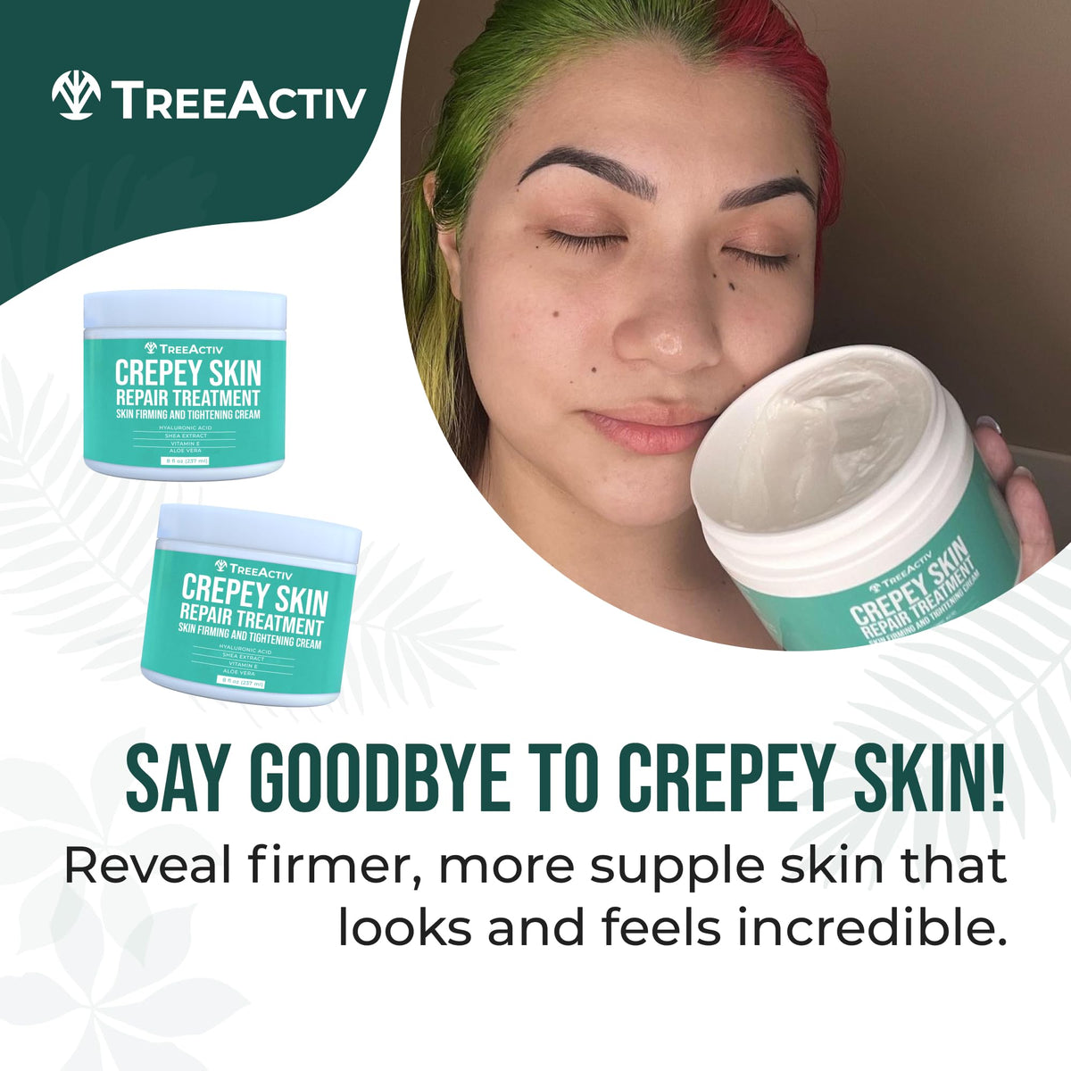 TreeActiv Face and Neck Firming Application image suggests lifting and elasticity.