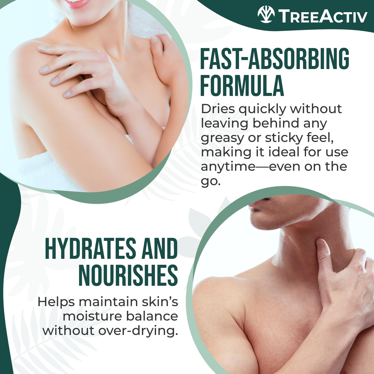 TreeActiv large-area coverage on chest and back for comprehensive acne care.