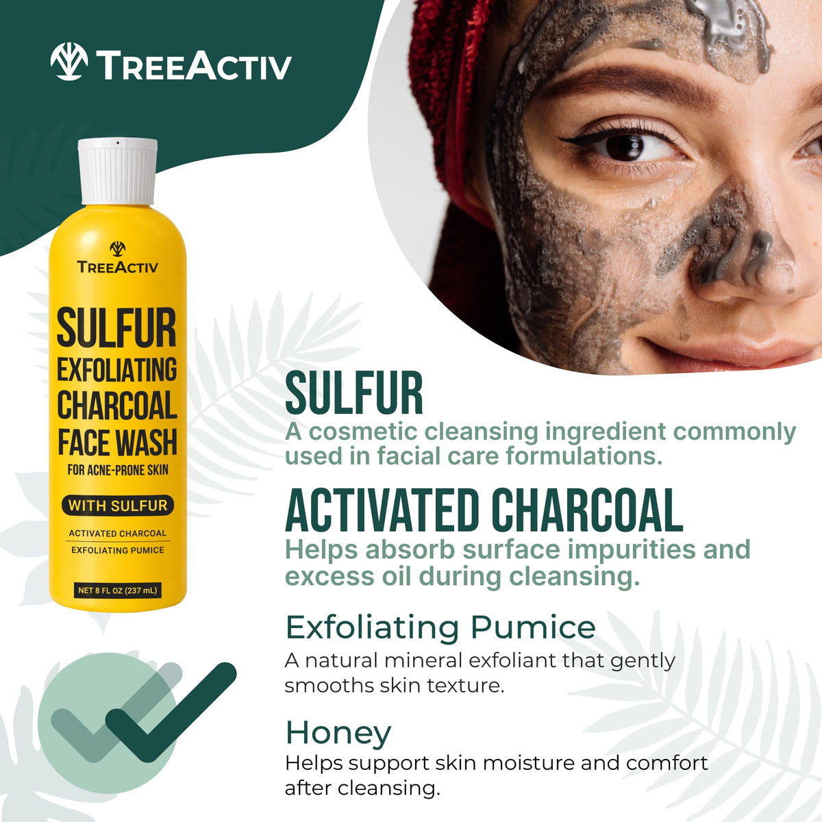 TreeActiv refreshing rinse captures water splash symbolizing fresh, clean skin.