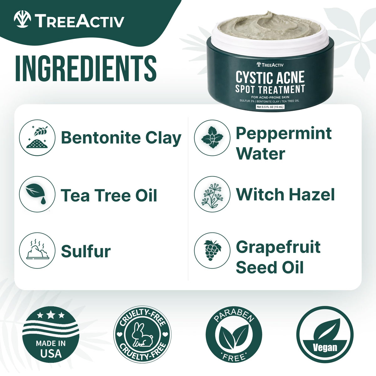 Sensitive skin-friendly TreeActiv formula suitable for daily use on face or body.