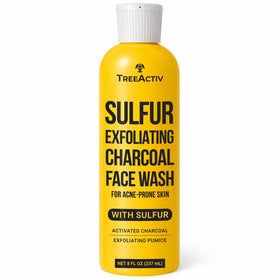 TreeActiv sulfur 10% face wash bottle showing the acne control formula for daily use.