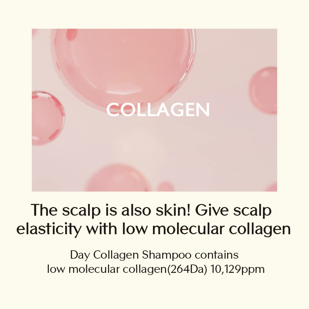 Treecell Day Collagen Shampoo after-use gloss suggests silky, healthy-looking hair.