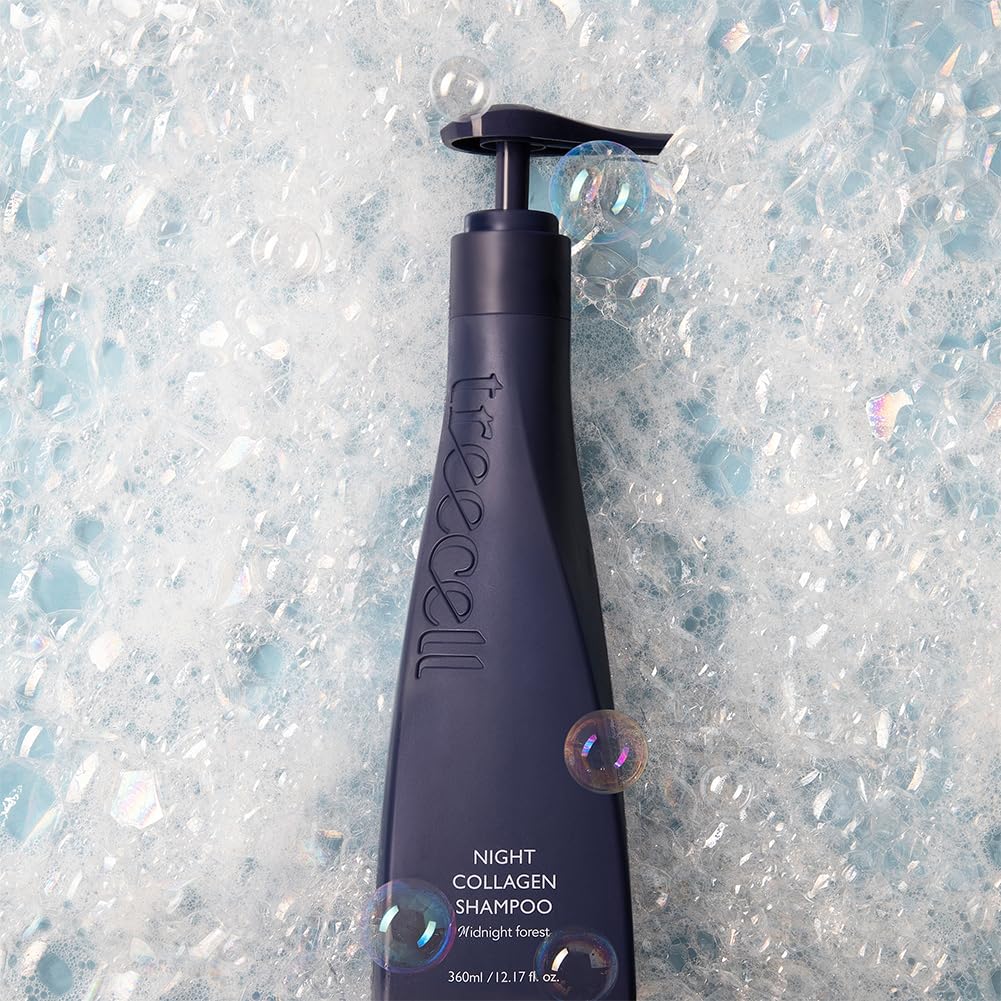 TREECELL Night Collagen Shampoo rich foam for deep cleansing.