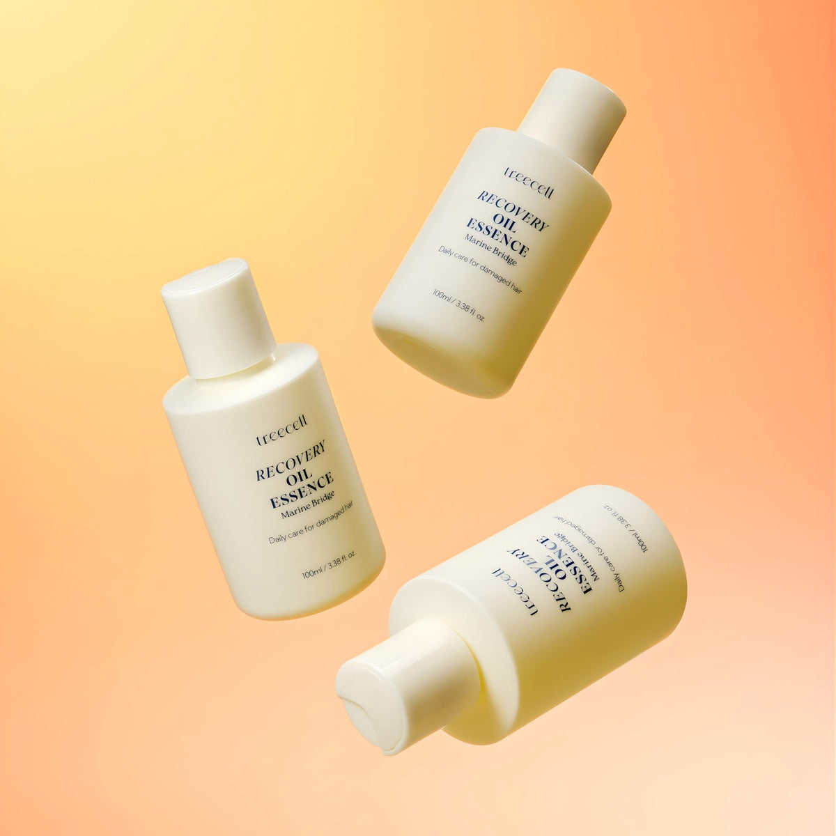Treecell Recovery Oil Essence heat styling image suggests tool protection