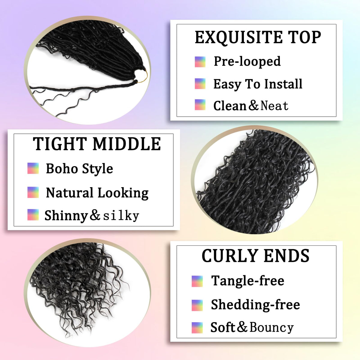 Trekci Boho Faux Locs with deep curls for voluminous movement.
