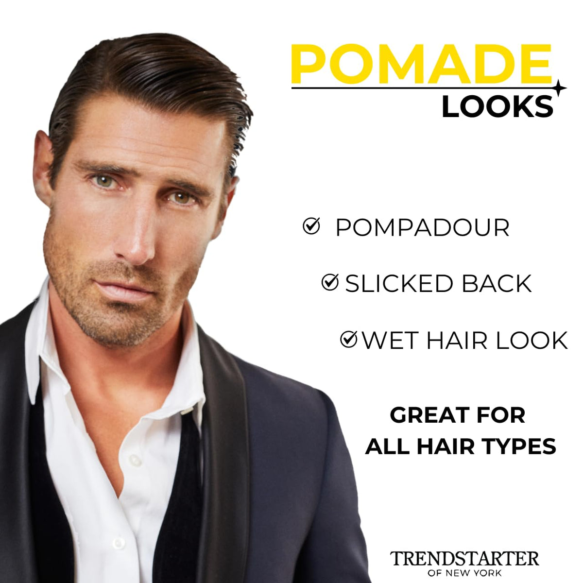 TRENDSTARTER Classic Pomade texture-scoop demonstrates smooth, effortless application.