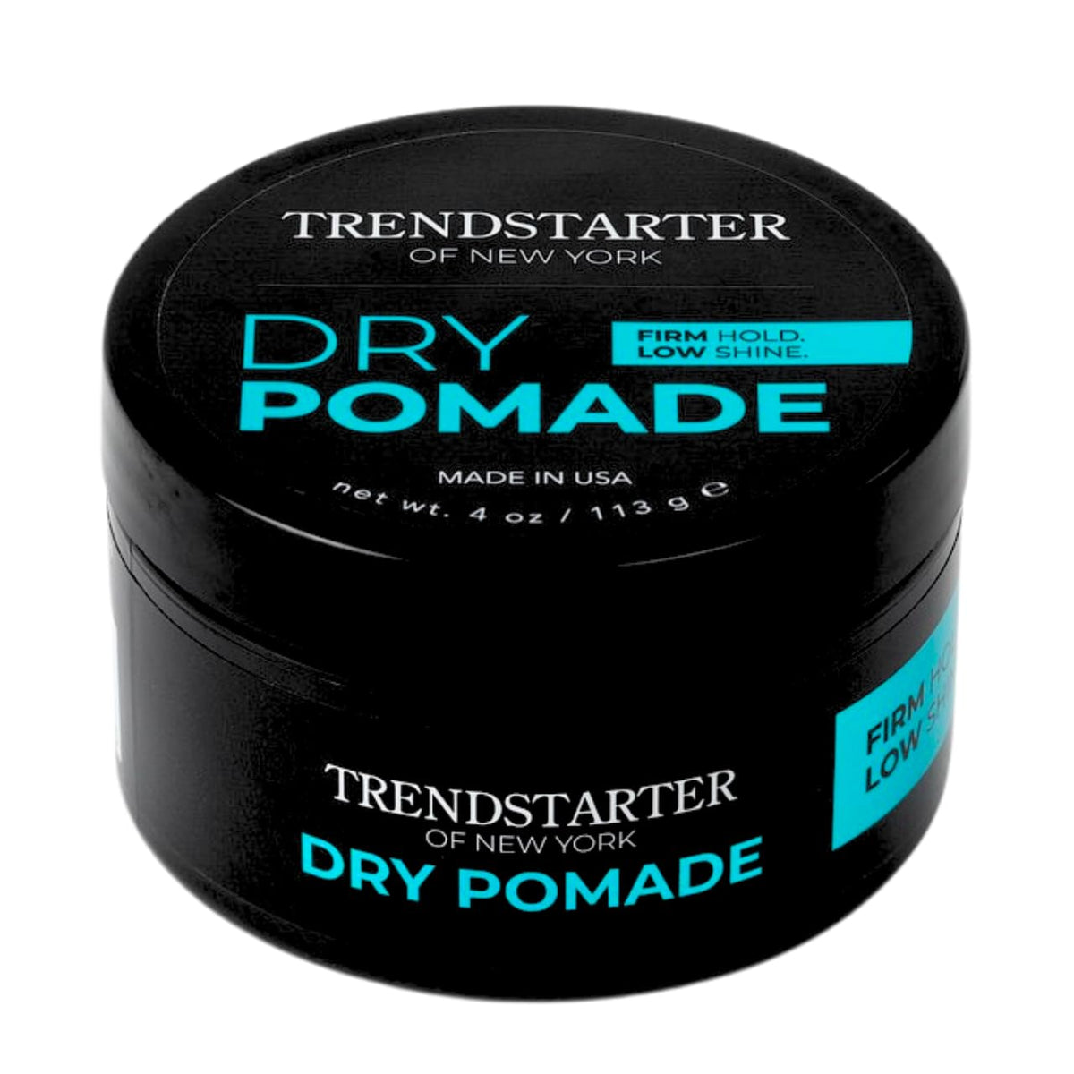 TRENDSTARTER Dry Pomade packaging and 4oz jar for daily styling