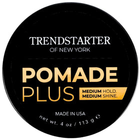 Argan oil ingredients reference accompanies TrendStarter Pomade Plus packaging.