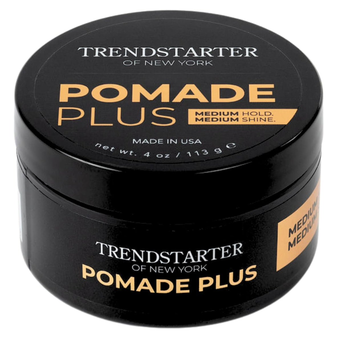 TrendStarter Pomade Plus bottle shows gel-type hold on a clean surface.