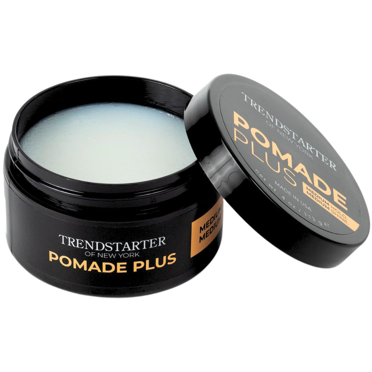Pomade Plus Made in USA label visible on sleek packaging.