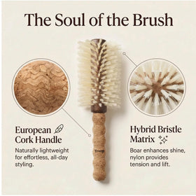 TRENFI round brush combines blonde boar and nylon bristles for a smooth finish.