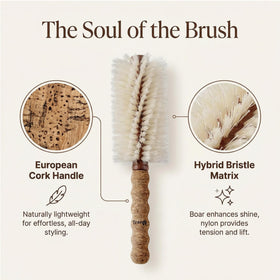 Trenfi boar bristle round brush with cork handle offers lightweight grip during styling