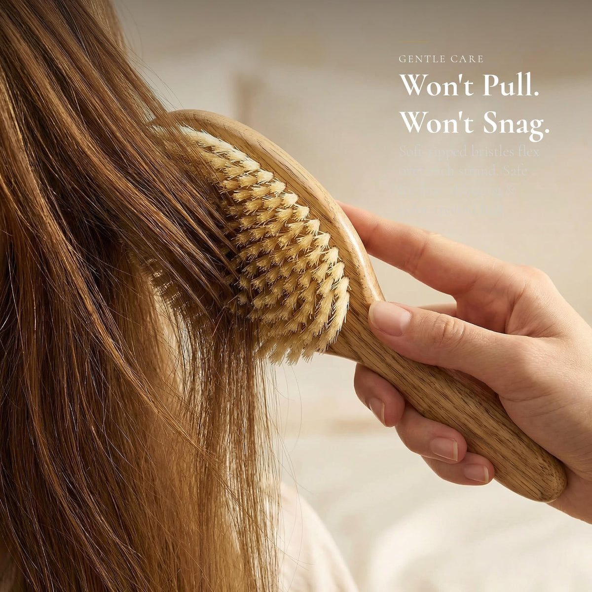 TRENFI fine thin hair polish brush uses pure boar to finish and add softness.