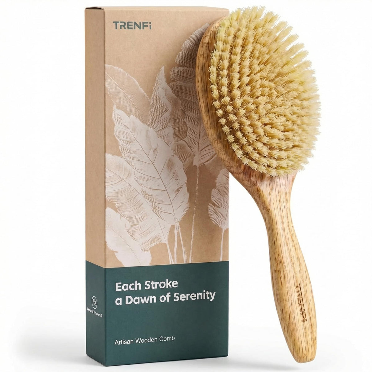 TRENFI First Cut boar bristle brush in oval shape for gentle detangling and natural shine.
