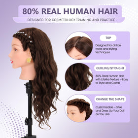 Treosida mannequin head 26-28 inches for versatile styling.