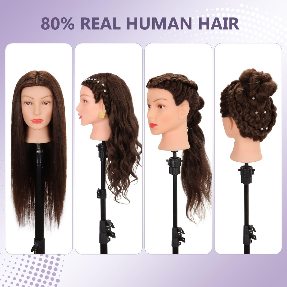 Treosida brown mannequin head highlights natural color for practice.