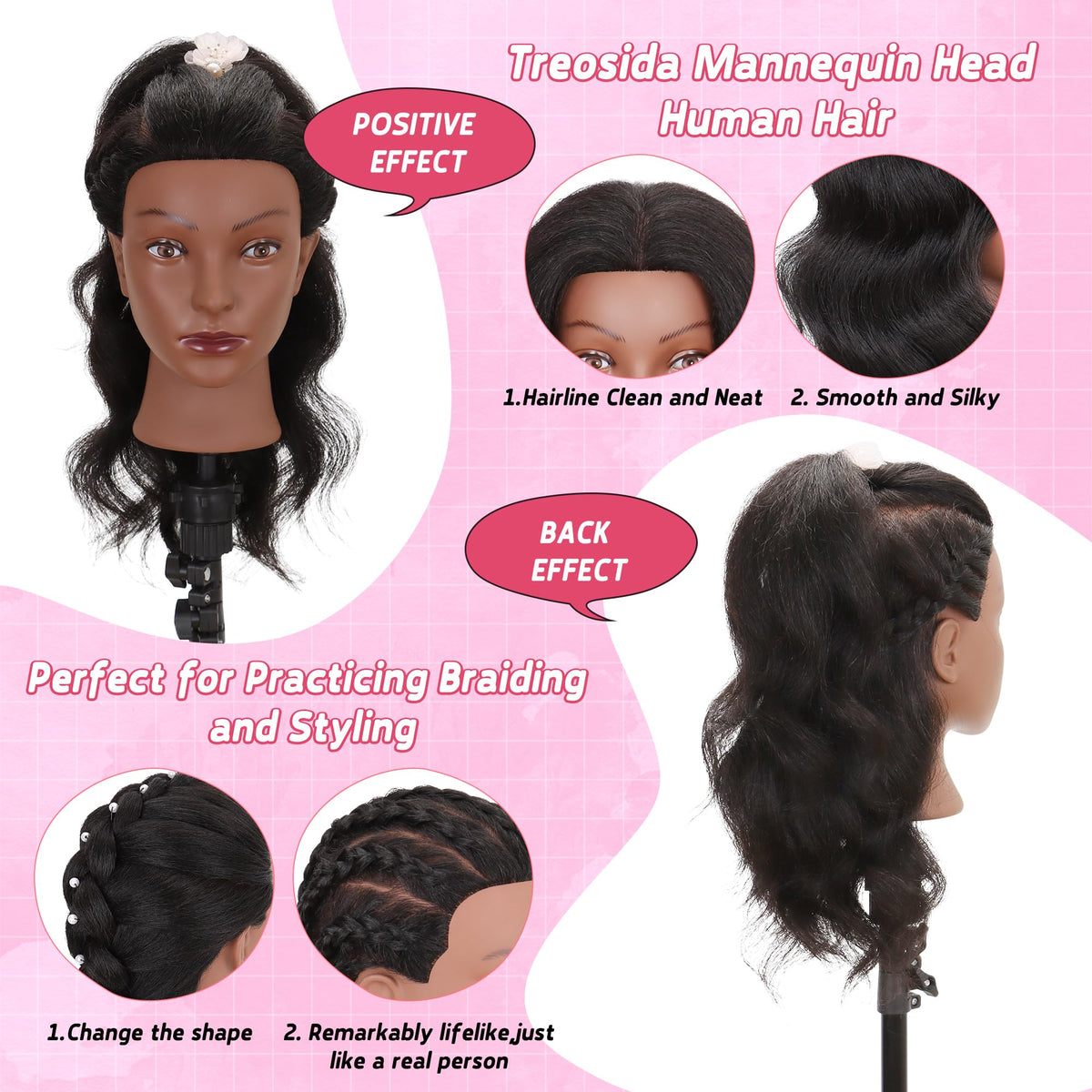 Treosida real-hair head ideal for salon-grade styling practice.