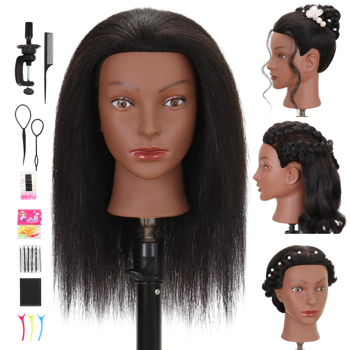 Treosida mannequin head real hair for braiding practice with realistic texture