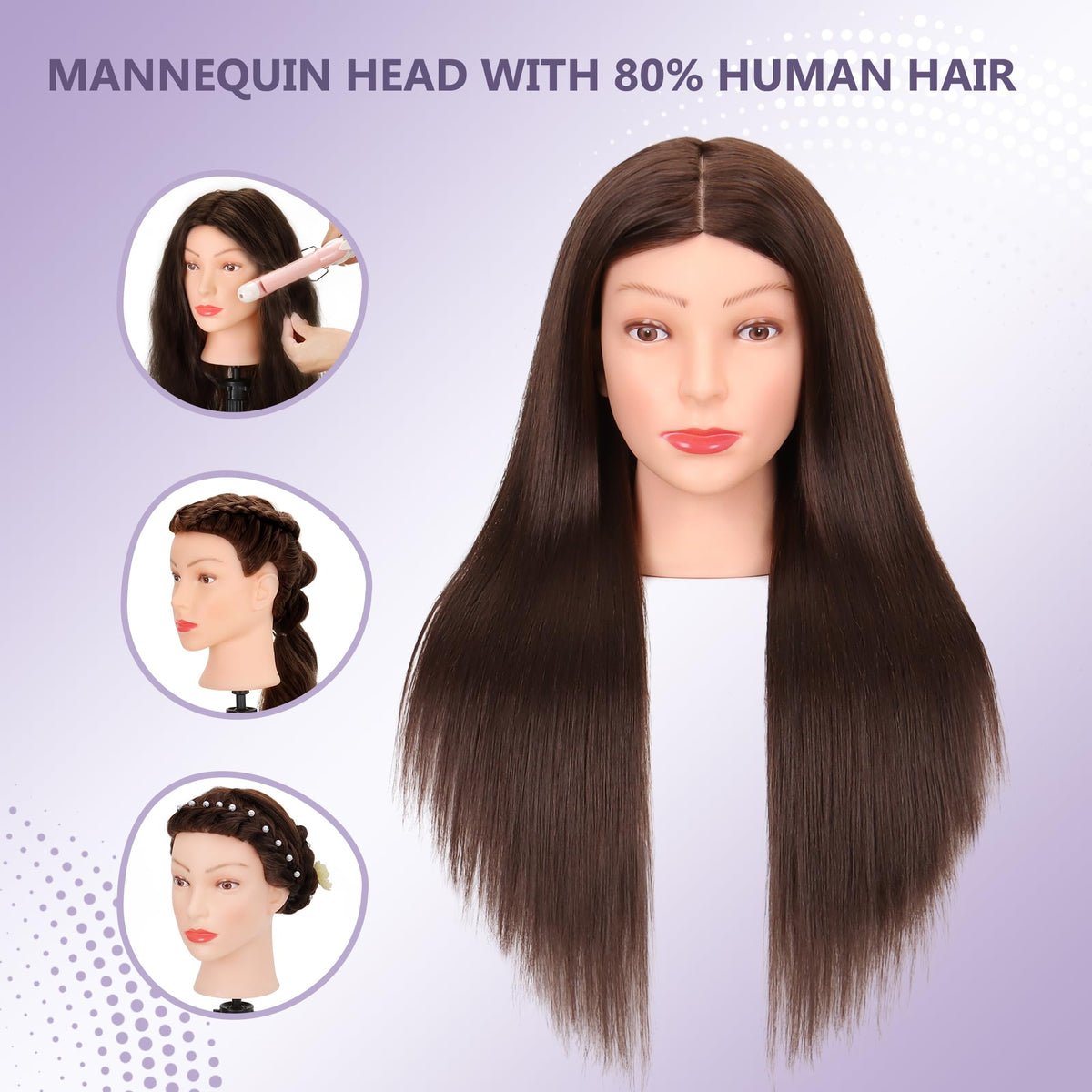 Treosida mannequin head with clamp tools for easy setup.