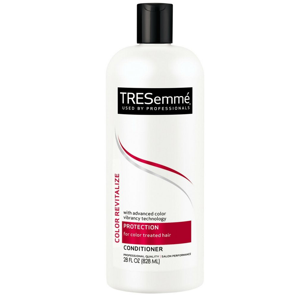 TRESemmé Color Revitalize conditioner bottle demonstrates hydration for color-treated hair.