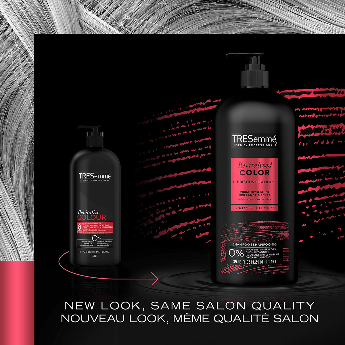 TRESemmé Color Revitalize shampoo color vibrancy after rinsing and styling.