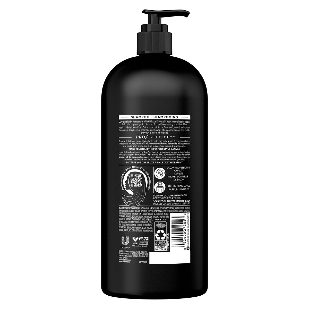 TRESemmé Color Revitalize shampoo on wet hair, promoting soft manageability.