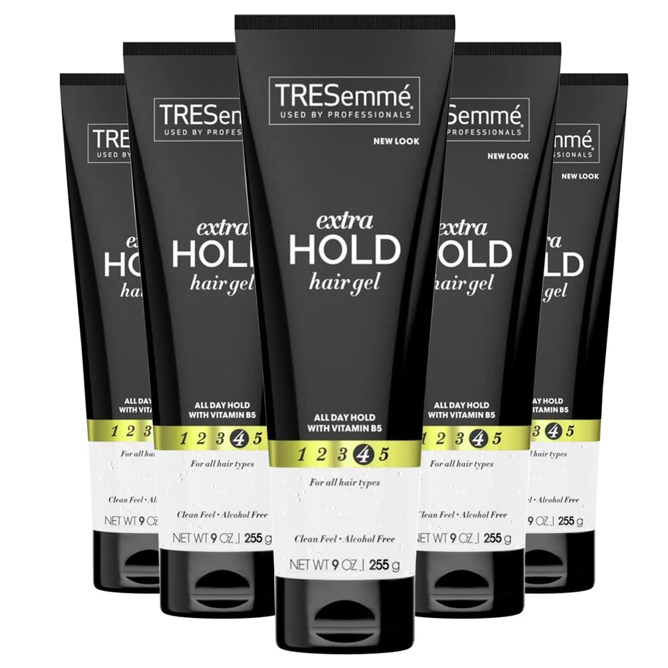 TRESemmé extra hold gel heat-protection for styled, heat-dried hair.