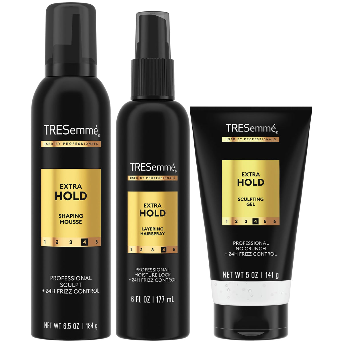 TRESemmé Extra Hold mousse bottle for long-lasting, lightweight hold.