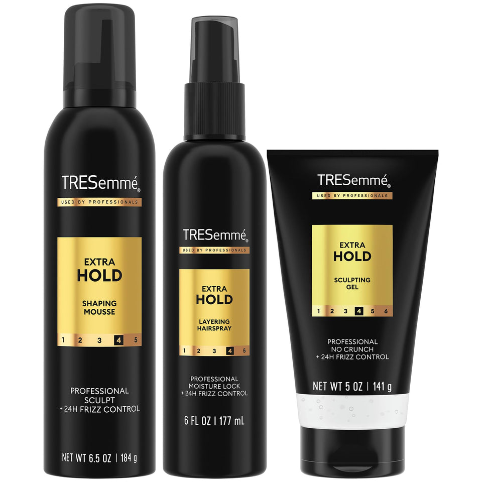 TRESemmé Extra Hold mousse bottle for long-lasting, lightweight hold.