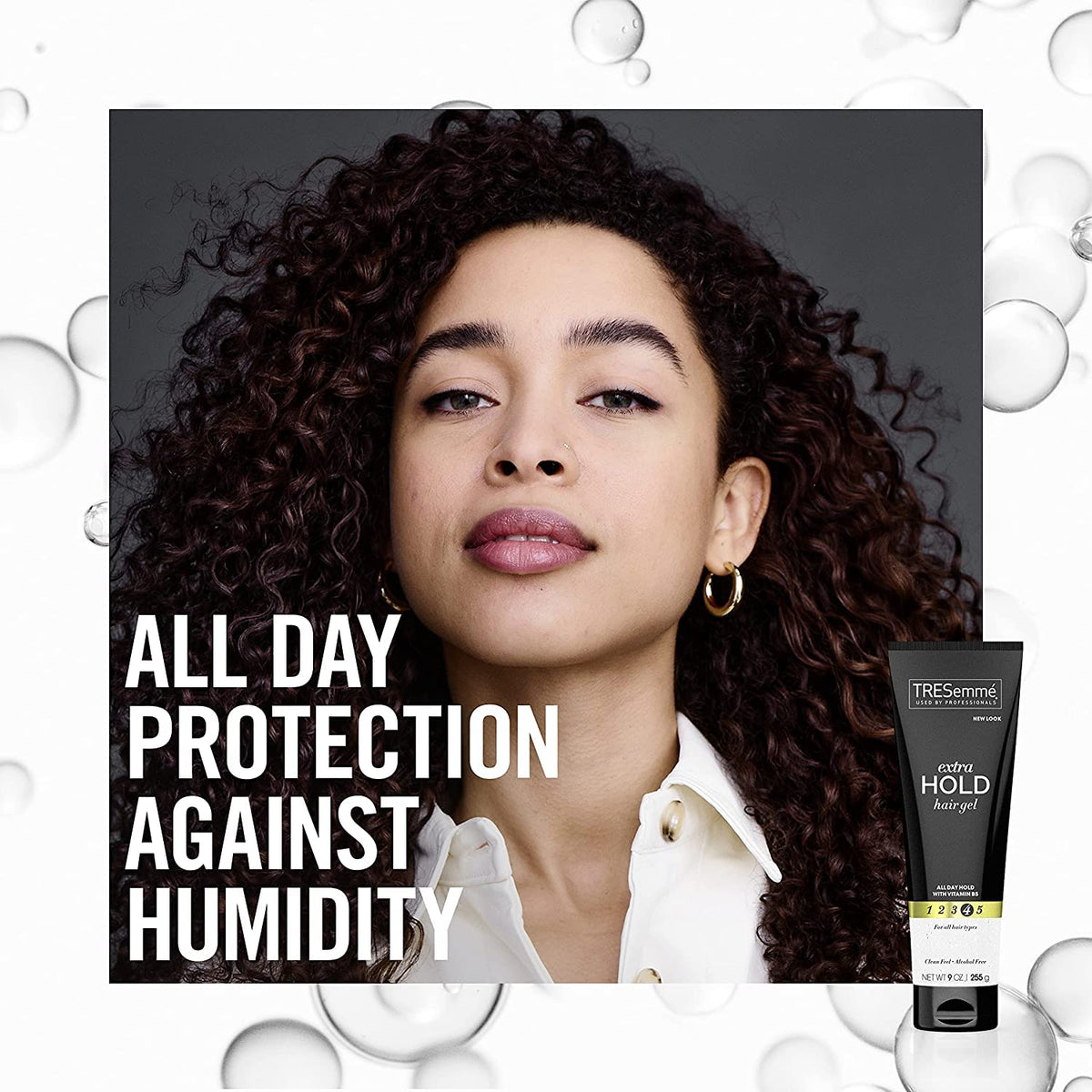 TRESemmé frizz-control gel helps in humid weather.
