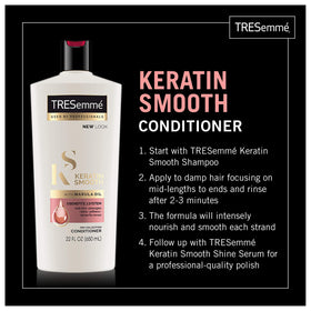 TRESemmé Keratin Smooth Conditioner bottle delivers silky softness as part of the system.