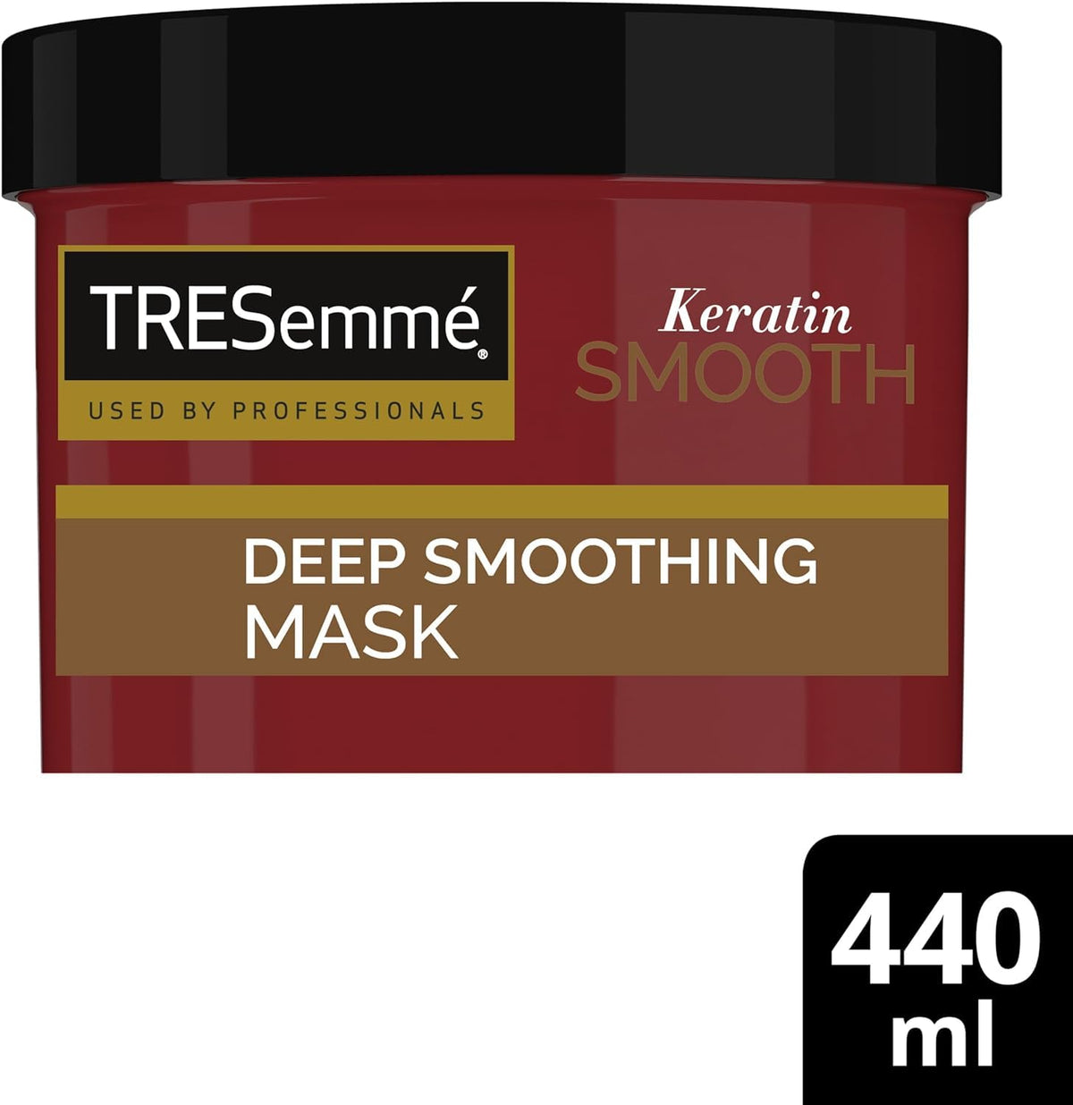 TRESemmé Keratin Smooth bottle on vanity illustrating smooth styling