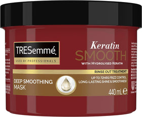 TRESemmé Keratin Smooth Deep Smoothing Mask jar showing frizz-control shine