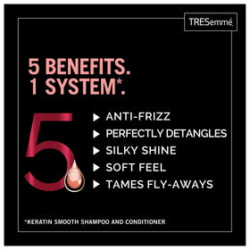 TRESemmé Keratin Smooth hair close-up shows glossy shine and natural movement.