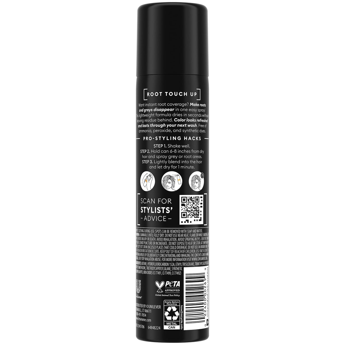 TRESemmé root touch up spray dispense action demonstrating quick application.