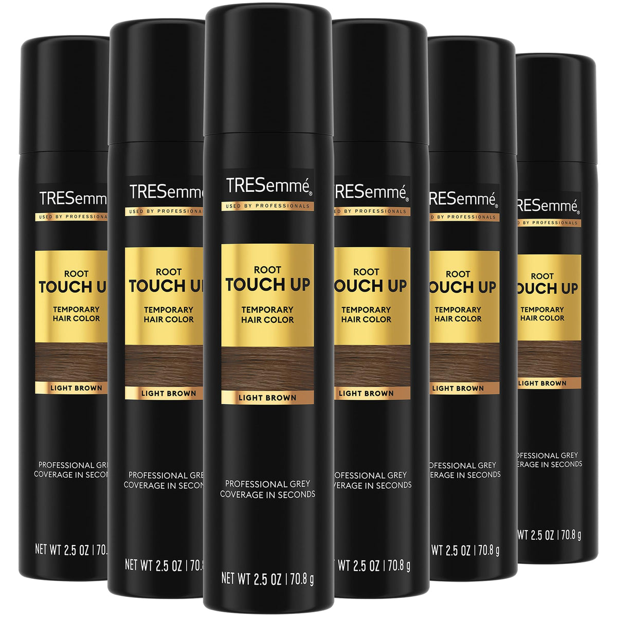 TRESemmé Light Brown Root Touch Up Spray front view pack of six, convenient travel color solution.
