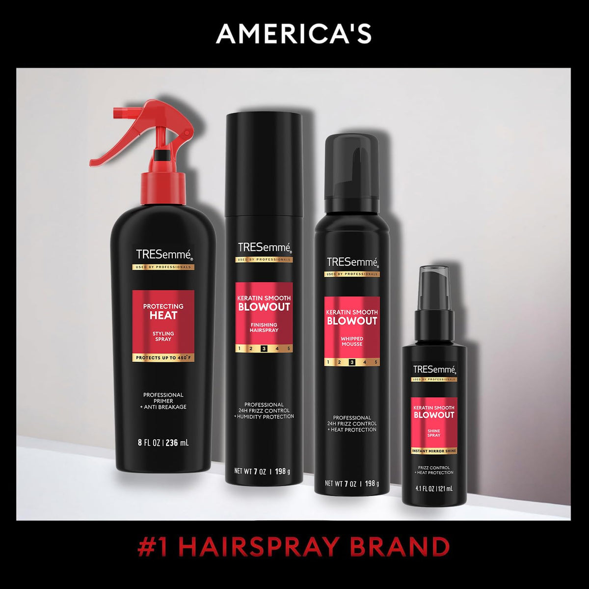 TRESemmé Cruelty-free branding and PETA logo on packaging.