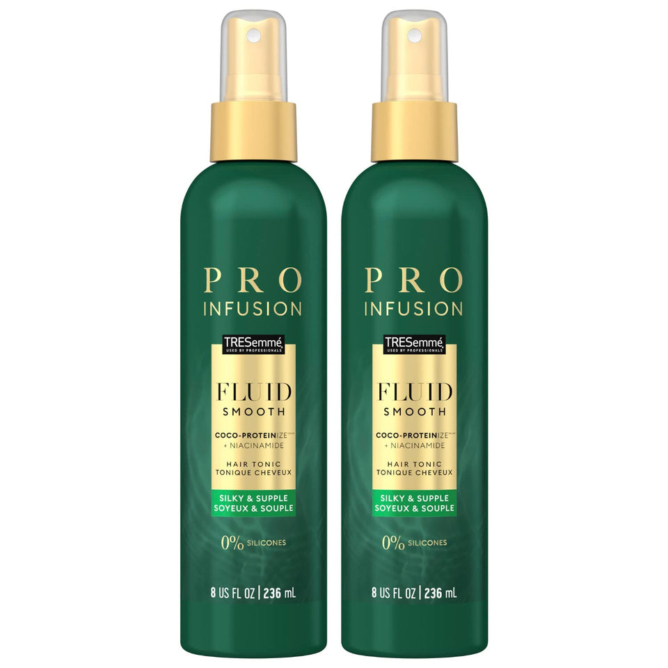 TRESemmé Pro Infusion Volume Tonic bottle close-up for sleek, voluminous styling.