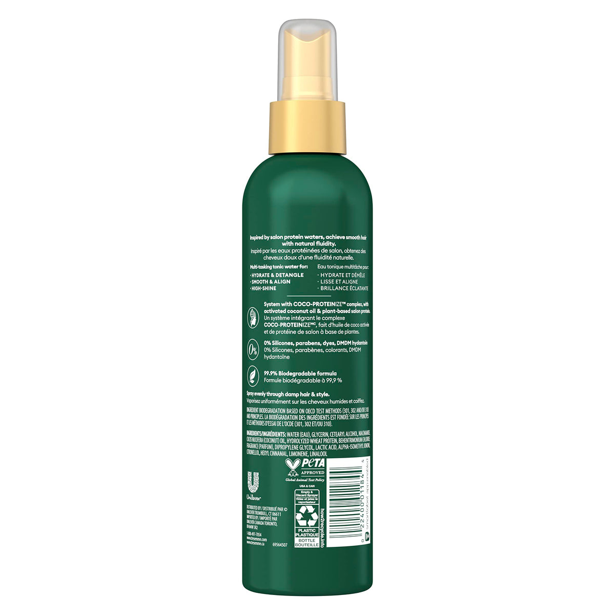 TRESemmé Pro Infusion Volume Tonic spray mist on damp hair for lift.