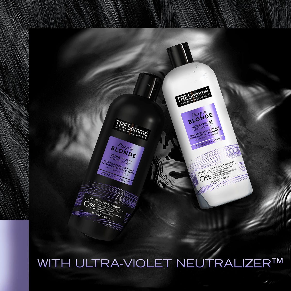 TRESemmé Purple Blonde Conditioner bottle back highlights cruelty-free status.