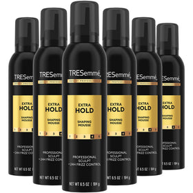 TRESemmé Shaping Mousse bottle shows flexible hold for soft styles.