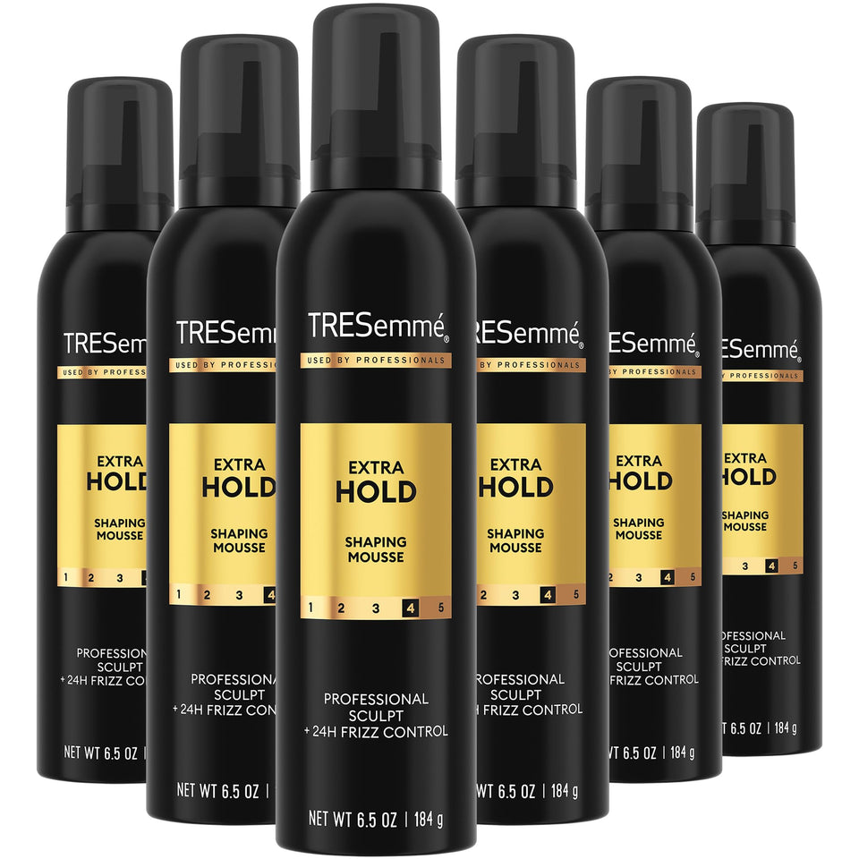TRESemmé Shaping Mousse bottle shows flexible hold for soft styles.