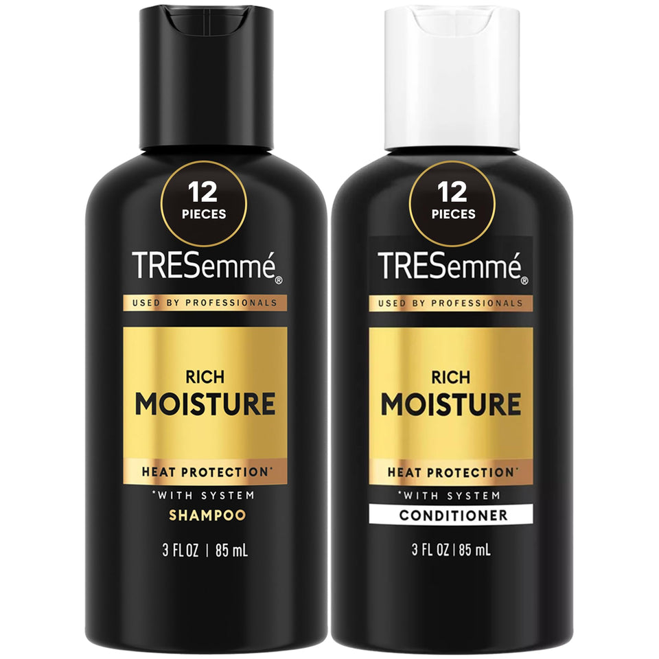TRESemmé travel shampoo 3oz bottle delivering frizz control on the go.